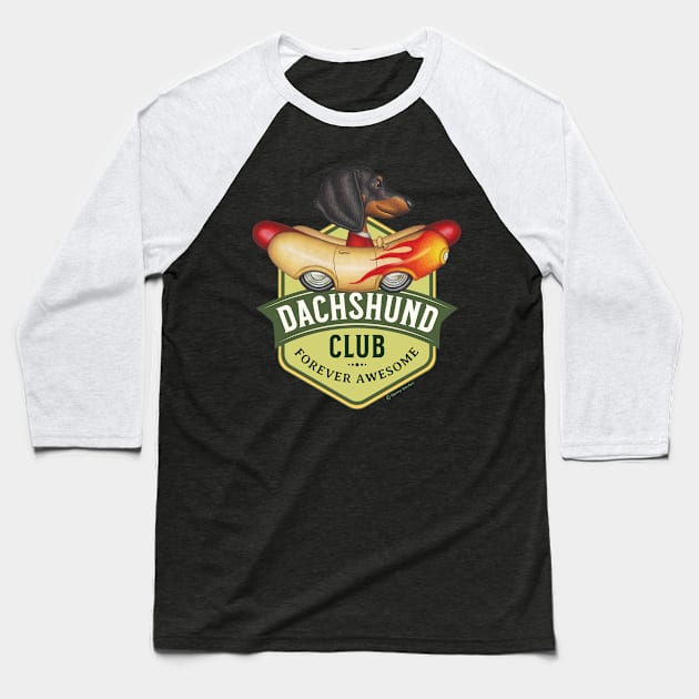 Dachsund Club Flame Car Baseball T-Shirt by Danny Gordon Art